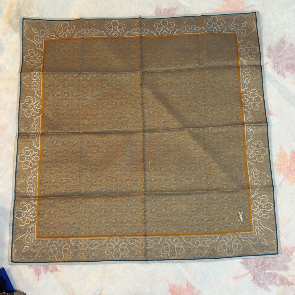 Brown and Orange Patterned Scarf / handkerchief cotton with silk